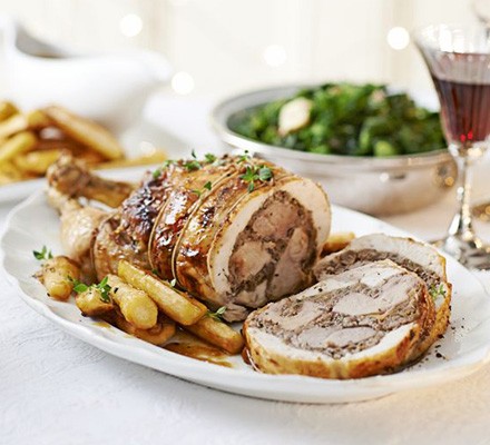 Barney's chestnut & wild mushroom stuffed three-bird roast