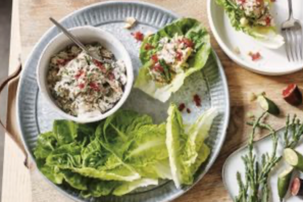 Barramundi lettuce cups with finger lime