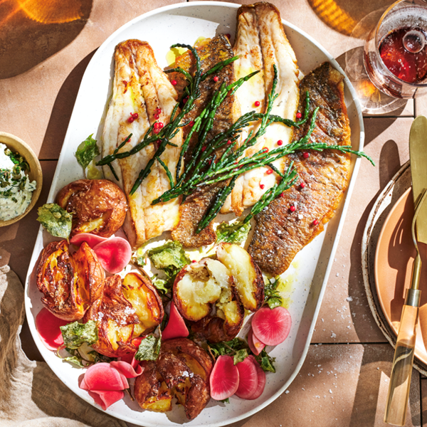 Barramundi with pepperleaf mayonnaise and pickled samphire