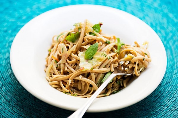 Basil-cilantro noodles