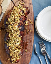 Basil-crusted leg of lamb with lemon vinaigrette