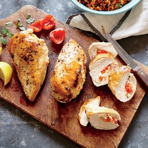 Basil, feta, and quinoa stuffed chicken breasts