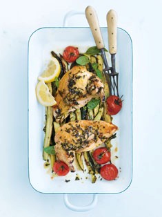 Basil, lemon and garlic roasted chicken