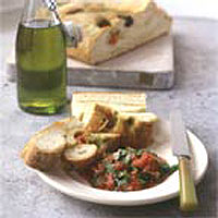Basil, olive and tomato focaccia