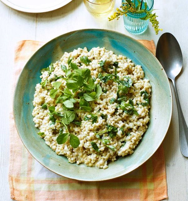 Basil pearl barley 'risotto'