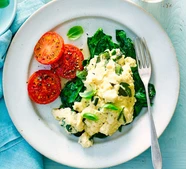 Basil scramble with wilted spinach