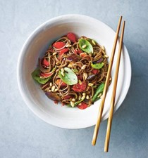 Basil, tomato and aubergine soba noodles