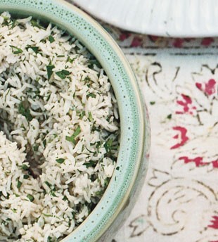 Basmati rice with sweet onions and summer herbs