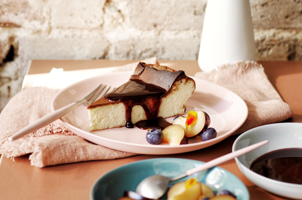 Basque cheesecake with pomegranate syrup