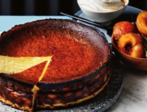 Basque goat's cheesecake with baked peaches