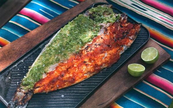 Bass with roasted peppers