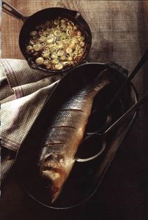 Bass with spring onion and ginger
