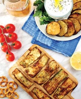 Batter-fried zucchini / eggplant (Kolokythakia tiganita / melitzanes tiganites)