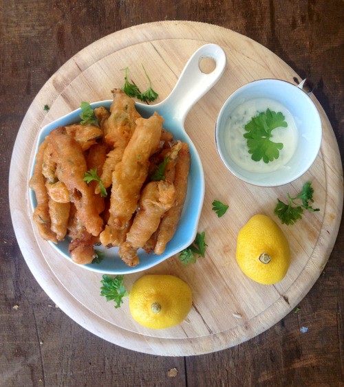 Battered anchovies with quick tarty sauce