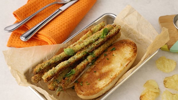 Battered asparagus and prosciutto hoagies with lemon aïoli
