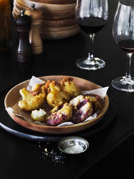 Battered beetroot and cauliflower