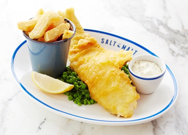 Battered cod and chips