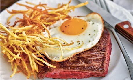 Bavette of beef with fried egg and straw potatoes