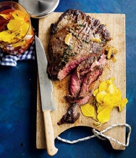Bavette steak with pickled golden beetroot