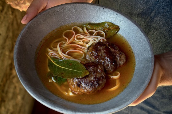 Bay leaf broth with venison meatballs