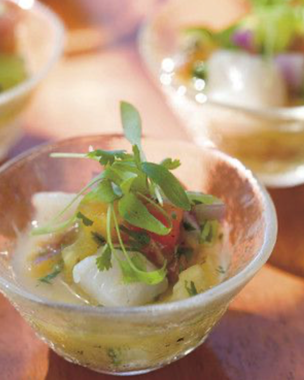 Bay scallop and tomato ceviche with Key lime