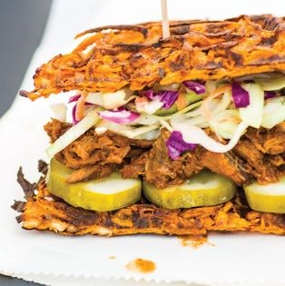BBQ beef "waffle" sandwich