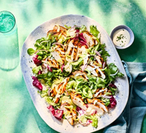 BBQ buffalo chicken salad with creamy blue cheese dressing