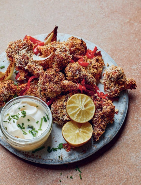 BBQ cauliflower wings with roasted peppers & lime