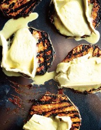 BBQ celery root, mâche, Dulce de Bourgogne