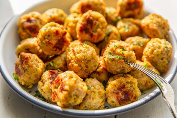 BBQ cheddar stuffing mix meatballs