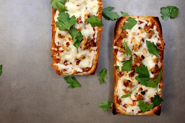 BBQ chicken and cilantro French bread pizza