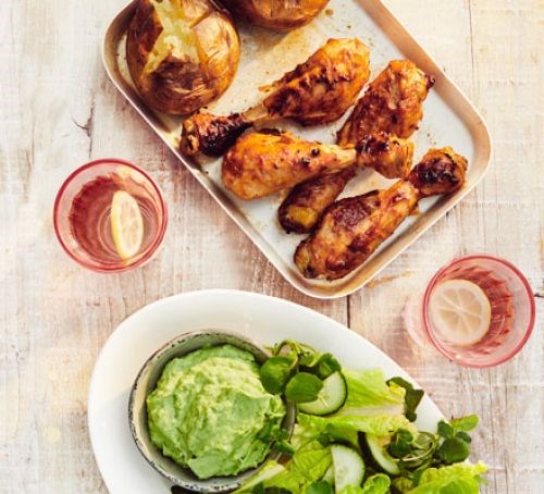 BBQ chicken drummers with green goddess salad