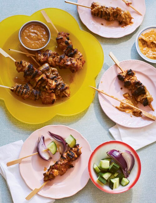 BBQ chicken satay with tamarind peanut sauce