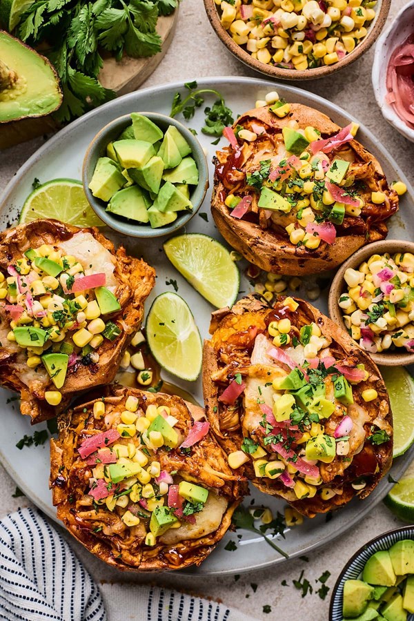 BBQ chicken stuffed sweet potatoes