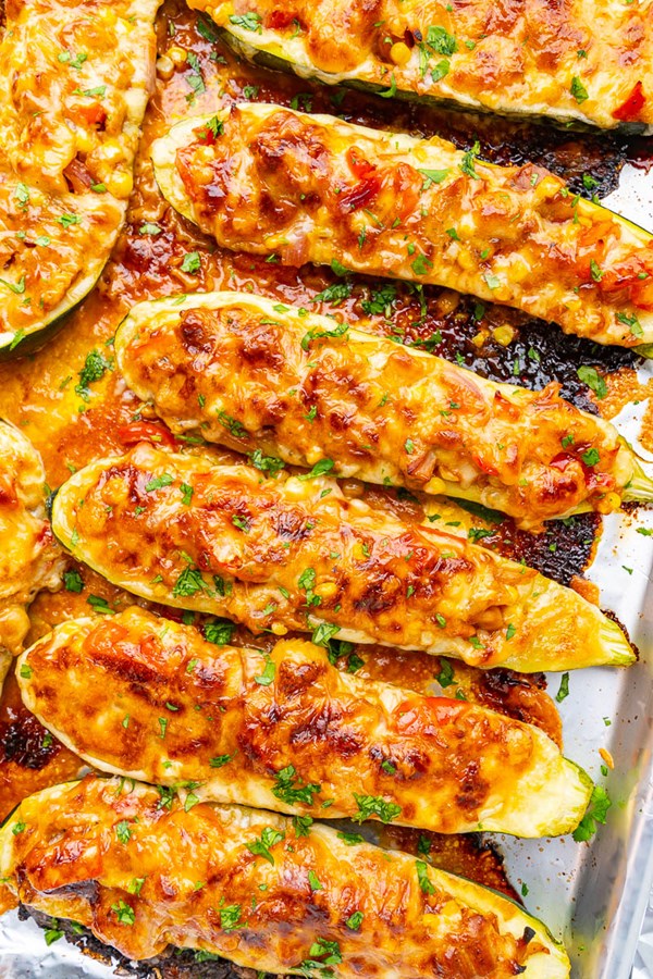 BBQ chicken stuffed zucchini
