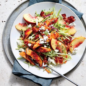 BBQ chicken with peach and feta slaw