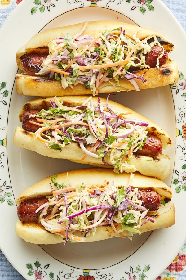 BBQ hot dogs with cilantro slaw