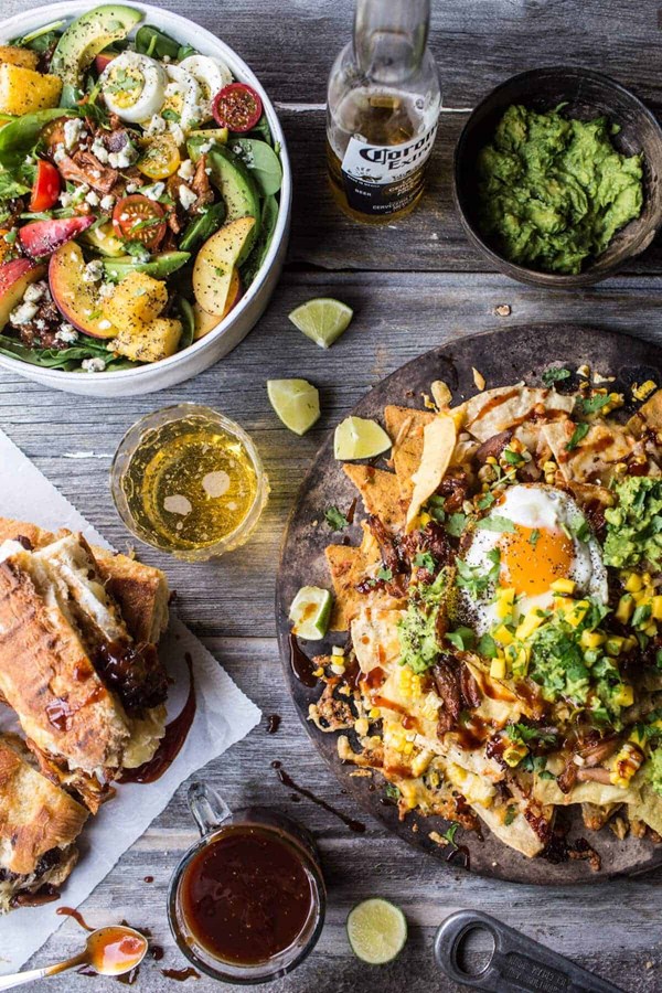BBQ nachos + Chopped BBQ pork Cobb salad + BBQ pulled pork and Brie panini 