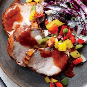 BBQ pork tenderloin with bell pepper relish