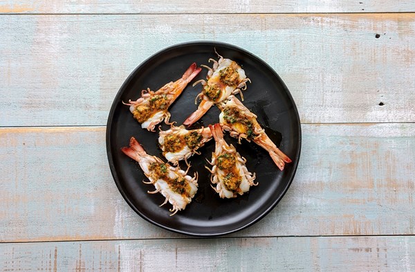 BBQ prawns with smoky garlic & parsley butter