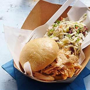 BBQ pulled chicken sandwich with coleslaw