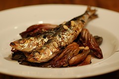 BBQ sardines with charred radicchio currants & pinenuts