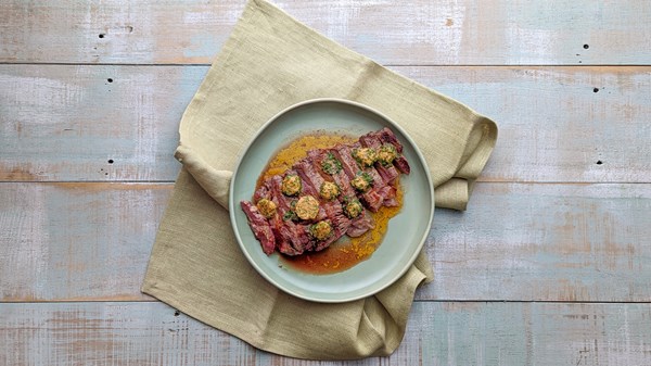 BBQ steak with smoky garlic & parsley butter