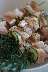 BBQ swordfish and zucchini kebabs with tarator