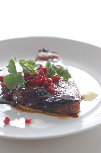 BBQ tuna steaks with pretty pomegranate & coriander