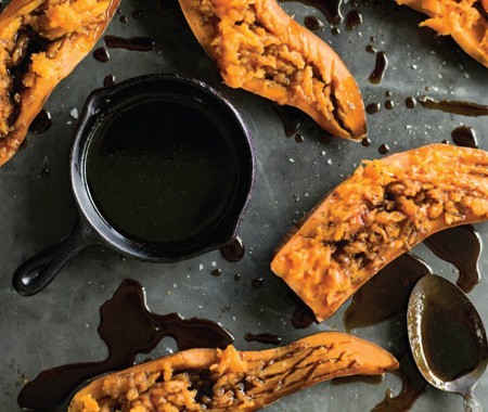 BBQ'd yams with root beer molasses