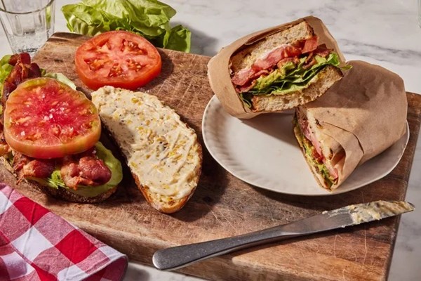 Beach BLT with avocado & corn mayo