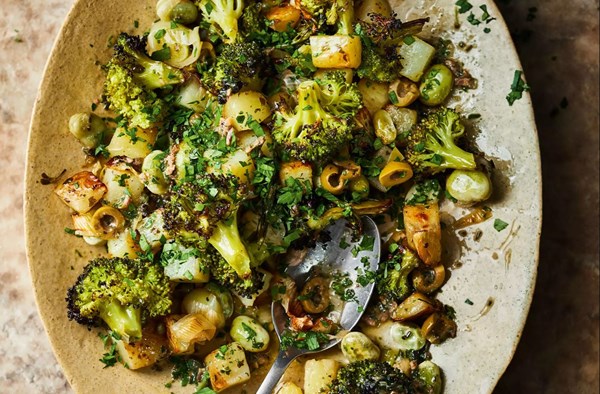 Bean & broccoli hash with anchovy butter