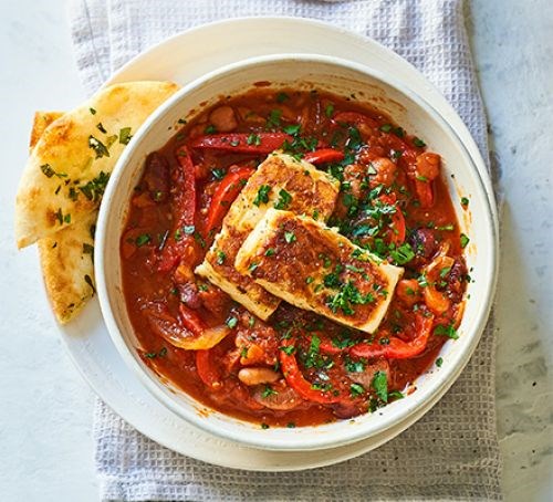 Bean and halloumi stew