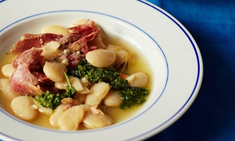 Bean and ham stew with parsley and rosemary pistou